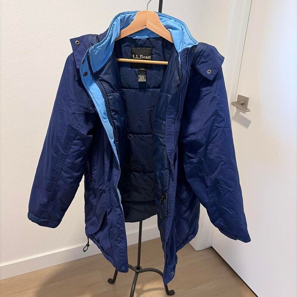 LL Bean Women's Blue Insulated Hooded Winter Parka Jacket Size Small